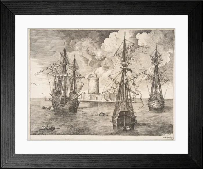 Framed Print : Four-master and Two Three-masters Anchored near a Fortified Island from The Sailing Ves Framed Print : Four-master and Two Three-masters Anchored near a Fortified Island from The Sailing Ves