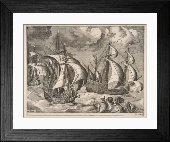 Framed Print : Three Caravels in a Rising Squall with Arion on a Dolphin from The Sailing Vessels Framed Print : Three Caravels in a Rising Squall with Arion on a Dolphin from The Sailing Vessels