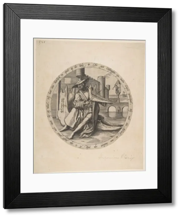 Framed Print : The Rich Man Playing Violin on a Jaw Bone, ca. 1568. Creator: Jan Wierix Framed Print : The Rich Man Playing Violin on a Jaw Bone, ca. 1568. Creator: Jan Wierix