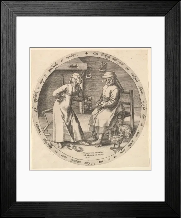 Framed Print : The Scolding Woman and the Cackling Hen, ca. 1568. Creator: Jan Wierix Framed Print : The Scolding Woman and the Cackling Hen, ca. 1568. Creator: Jan Wierix