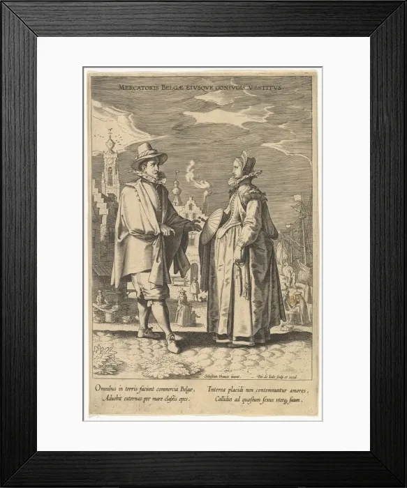 Framed Print : Mercatoris Belgae Eiusque Coniugis Vestitus, from Fashions of Different Nations. n. d Framed Print : Mercatoris Belgae Eiusque Coniugis Vestitus, from Fashions of Different Nations. n. d