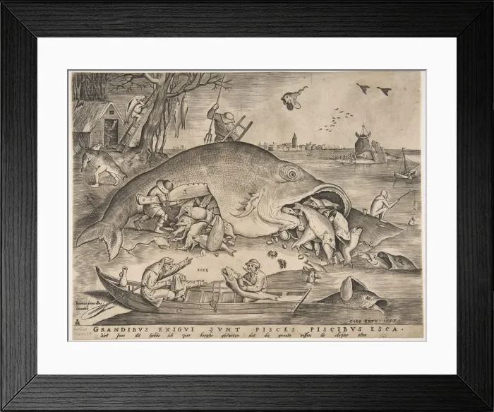 Framed Print : Big Fish Eat Little Fish, 1557. Creators: Pieter van der Heyden, Pieter Bruegel the Elder Framed Print : Big Fish Eat Little Fish, 1557. Creators: Pieter van der Heyden, Pieter Bruegel the Elder