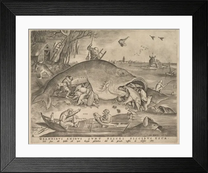 Framed Print : Big Fish Eat Little Fish, 1557. Creators: Pieter van der Heyden, Pieter Bruegel the Elder Framed Print : Big Fish Eat Little Fish, 1557. Creators: Pieter van der Heyden, Pieter Bruegel the Elder