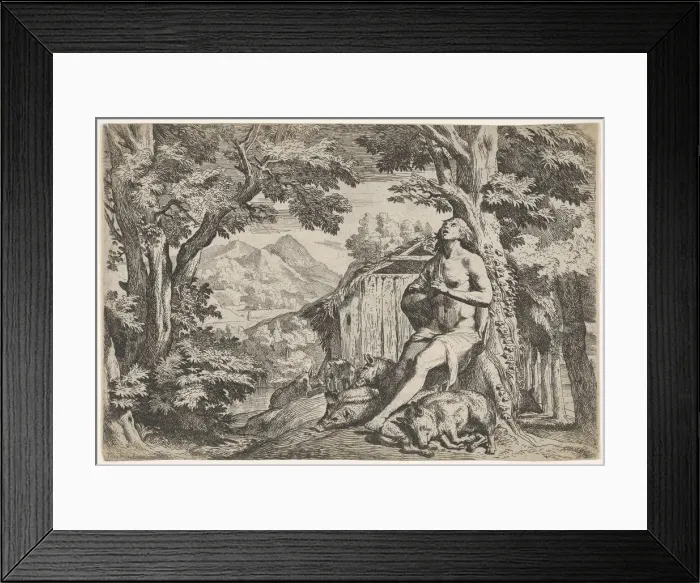 Framed Print : The prodigal son seated at the base of a tree among swine, his gaze directed upward Framed Print : The prodigal son seated at the base of a tree among swine, his gaze directed upward