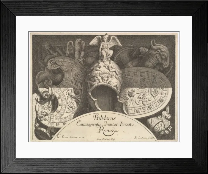 Framed Print : Divers Trophees (Weapon Trophies after the Facade of Palazzo Milesi in Rome) Framed Print : Divers Trophees (Weapon Trophies after the Facade of Palazzo Milesi in Rome)