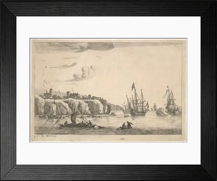 Framed Print : Seaport with Village on a Cliff, 17th century. Creator: Reinier Zeeman Framed Print : Seaport with Village on a Cliff, 17th century. Creator: Reinier Zeeman