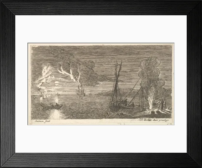 Framed Print : Night Scene with Fisherman Standing by a Fire, 17th century. Creator: Reinier Zeeman Framed Print : Night Scene with Fisherman Standing by a Fire, 17th century. Creator: Reinier Zeeman