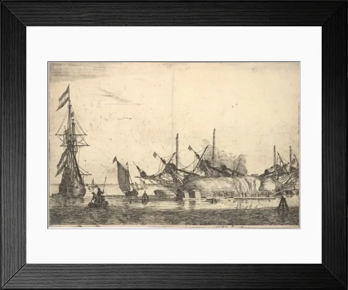 Framed Print : Ships Careened for Caulking the Hull, 17th century. Creator: Reinier Zeeman Framed Print : Ships Careened for Caulking the Hull, 17th century. Creator: Reinier Zeeman