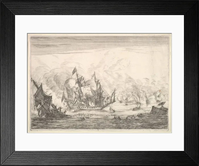 Framed Print : Naval Battle with an English Ship Foundering on the Left, from Naval Battles (Nieuwe Sc Framed Print : Naval Battle with an English Ship Foundering on the Left, from Naval Battles (Nieuwe Sc