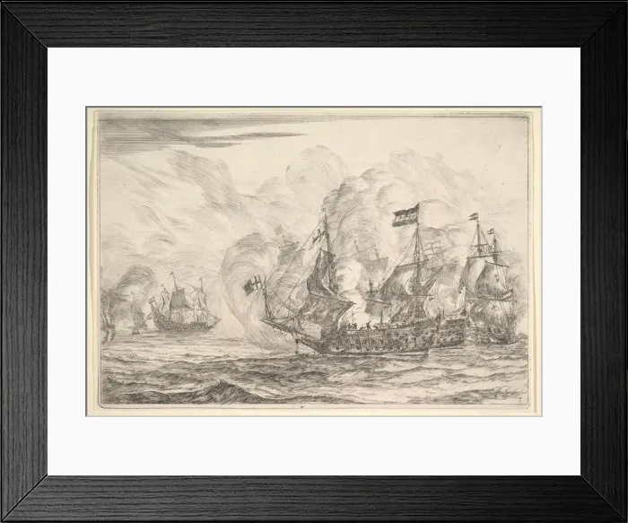 Framed Print : Naval Encounter with Three Vessels on the Right, from Naval Battles (Nieuwe Scheeps Bat Framed Print : Naval Encounter with Three Vessels on the Right, from Naval Battles (Nieuwe Scheeps Bat