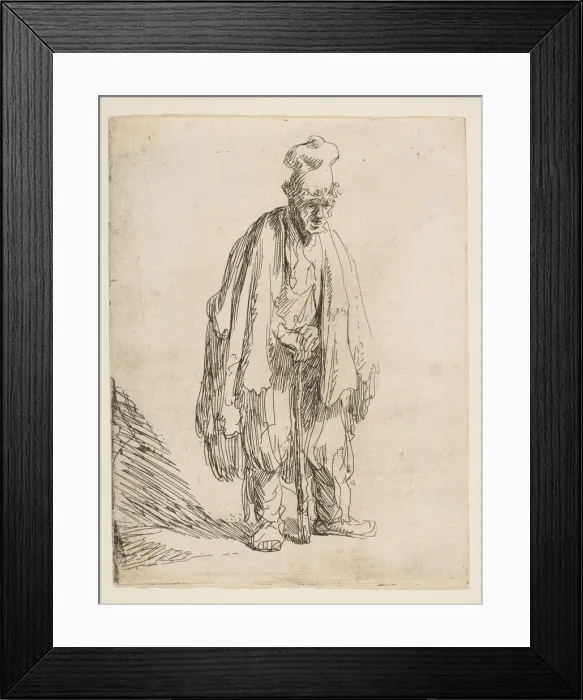 Framed Print : Beggar in a High Cap, Standing and Leaning on a Stick, ca. 1629 Framed Print : Beggar in a High Cap, Standing and Leaning on a Stick, ca. 1629