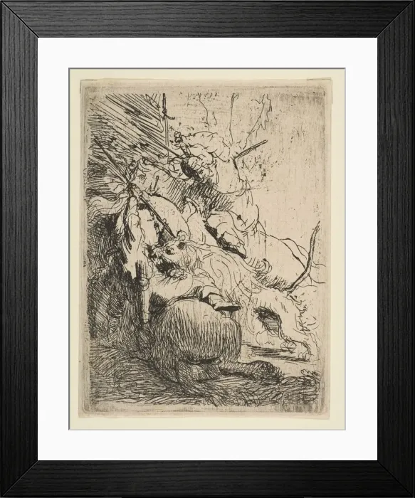 Framed Print : The Small Lion Hunt (with One Lion), ca. 1629. Creator: Rembrandt Harmensz van Rijn Framed Print : The Small Lion Hunt (with One Lion), ca. 1629. Creator: Rembrandt Harmensz van Rijn