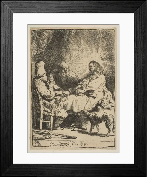 Framed Print : Christ at Emmaus: The Smaller Plate, 1634. Creator: Rembrandt Harmensz van Rijn Framed Print : Christ at Emmaus: The Smaller Plate, 1634. Creator: Rembrandt Harmensz van Rijn