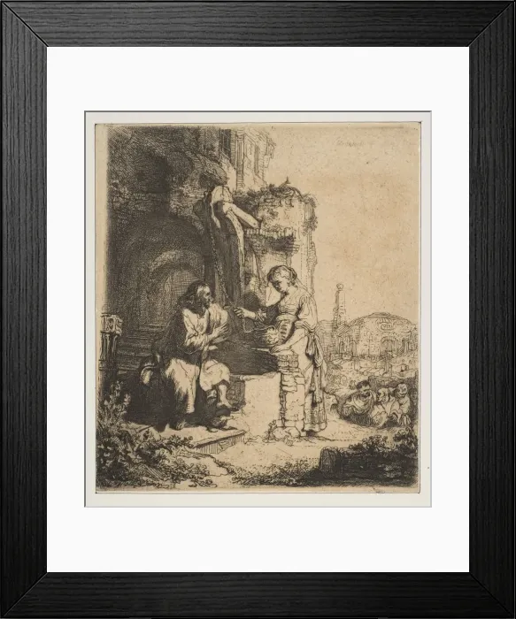 Framed Print : Christ and the Woman of Samaria among Ruins. Creator: Rembrandt Harmensz van Rijn Framed Print : Christ and the Woman of Samaria among Ruins. Creator: Rembrandt Harmensz van Rijn
