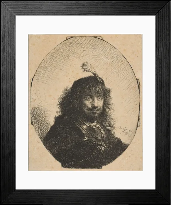 Framed Print : Self-Portrait with Plumed Cap and Lowered Sabre, 1634. Creator Framed Print : Self-Portrait with Plumed Cap and Lowered Sabre, 1634. Creator
