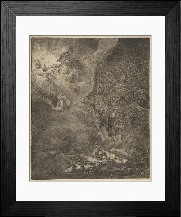 Framed Print : The Angel Appearing to the Shepherds. Creator: Rembrandt Harmensz van Rijn Framed Print : The Angel Appearing to the Shepherds. Creator: Rembrandt Harmensz van Rijn