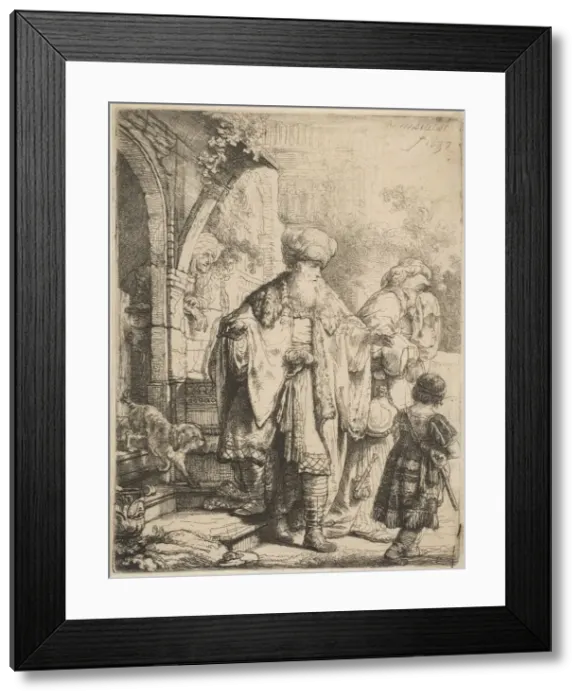 Framed Print : Abraham Casting Out Hagar and Ishmael, 1637. Creator: Rembrandt Harmensz van Rijn