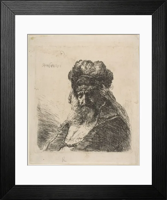Framed Print : The Old Bearded Man in a High Fur Cap, with Eyes Closed, ca. 1635 Framed Print : The Old Bearded Man in a High Fur Cap, with Eyes Closed, ca. 1635