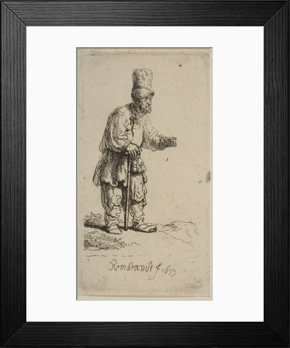 Framed Print : A Peasant in a High Cap, Standing Leaning on a Stick, 1639 Framed Print : A Peasant in a High Cap, Standing Leaning on a Stick, 1639