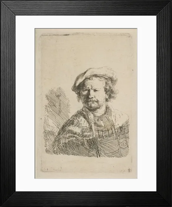 Framed Print : Self-Portrait in a Flat Cap and Embroidered Dress, ca. 1642 Framed Print : Self-Portrait in a Flat Cap and Embroidered Dress, ca. 1642