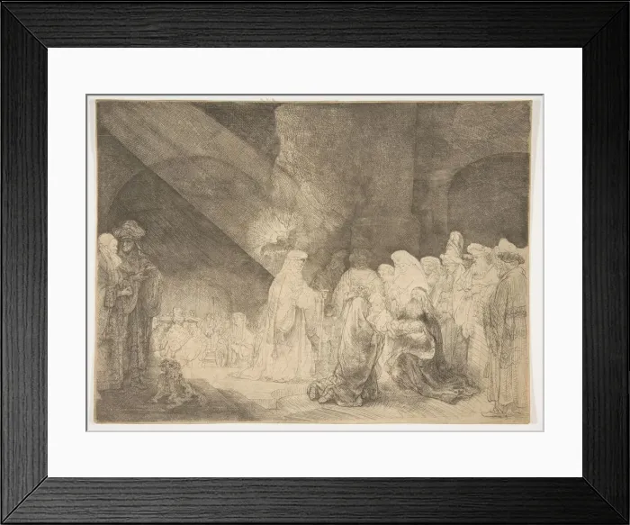 Framed Print : The Presentation in the Temple: Oblong Plate. Creator: Rembrandt Harmensz van Rijn Framed Print : The Presentation in the Temple: Oblong Plate. Creator: Rembrandt Harmensz van Rijn