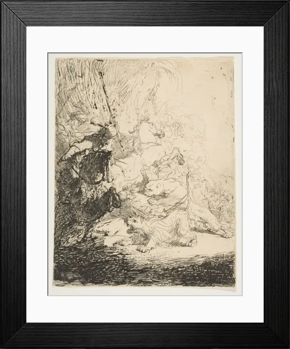 Framed Print : The small lion hunt, with two lions, ca. 1632. Creator: Rembrandt Harmensz van Rijn Framed Print : The small lion hunt, with two lions, ca. 1632. Creator: Rembrandt Harmensz van Rijn