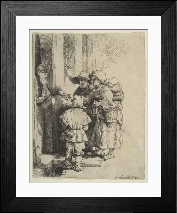 Framed Print : The Blind Hurdy-Gurdy Player and Family Receiving Alms, 1648. Creator: Unknown Framed Print : The Blind Hurdy-Gurdy Player and Family Receiving Alms, 1648. Creator: Unknown