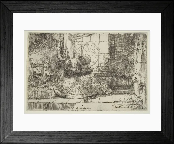 Framed Print : Virgin and Child with the Cat: and Joseph at the Window, 1654. Creator: Unknown Framed Print : Virgin and Child with the Cat: and Joseph at the Window, 1654. Creator: Unknown