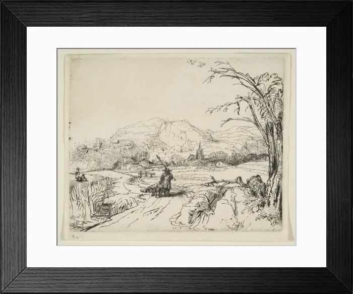 Framed Print : Landscape with a shepherd and a dog, ca. 1653. Creator: Rembrandt Harmensz van Rijn Framed Print : Landscape with a shepherd and a dog, ca. 1653. Creator: Rembrandt Harmensz van Rijn