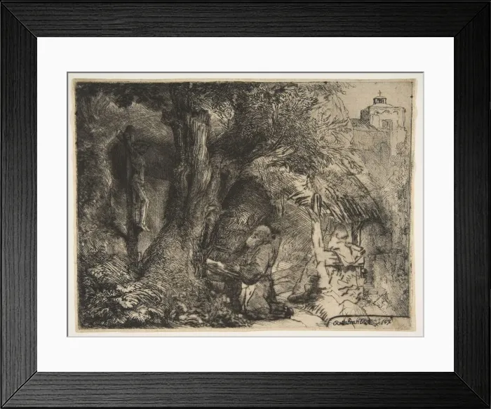 Framed Print : Saint Francis beneath a Tree, Praying, 1657. Creator: Rembrandt Harmensz van Rijn Framed Print : Saint Francis beneath a Tree, Praying, 1657. Creator: Rembrandt Harmensz van Rijn