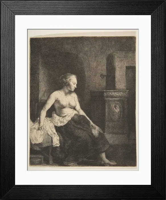 Framed Print : Woman Sitting Half-Dressed beside a Stove, 1658. Creator: Rembrandt Harmensz van Rijn Framed Print : Woman Sitting Half-Dressed beside a Stove, 1658. Creator: Rembrandt Harmensz van Rijn