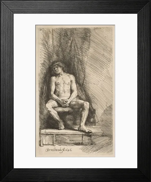 Framed Print : Nude Man Seated before a Curtain, 1646. Creator: Rembrandt Harmensz van Rijn Framed Print : Nude Man Seated before a Curtain, 1646. Creator: Rembrandt Harmensz van Rijn