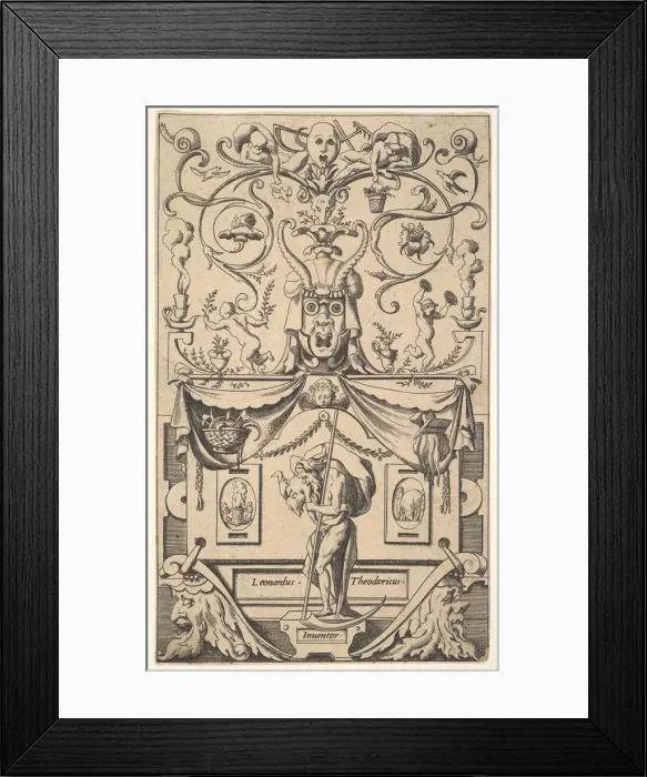 Framed Print : Panel with figure of Saturn, plate 1, ca. 1550-65. Creator: Rene Boyvin Framed Print : Panel with figure of Saturn, plate 1, ca. 1550-65. Creator: Rene Boyvin