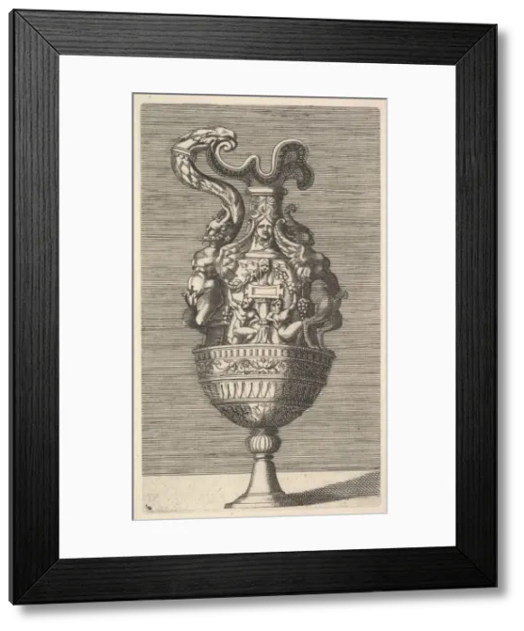 Framed Print : Vase with Two Winged Satyrs, 17th century. Creator: Rene Boyvin Framed Print : Vase with Two Winged Satyrs, 17th century. Creator: Rene Boyvin
