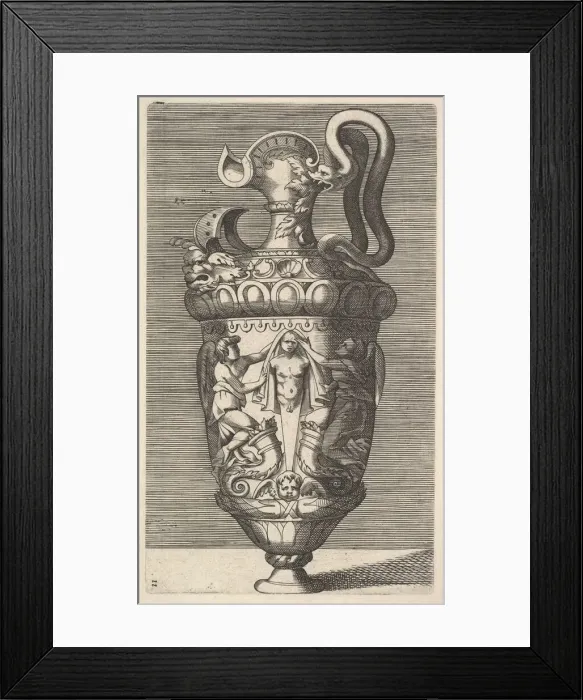Framed Print : Vase with Two Winged Figures Draping a Term, 17th century. Creator: Rene Boyvin Framed Print : Vase with Two Winged Figures Draping a Term, 17th century. Creator: Rene Boyvin