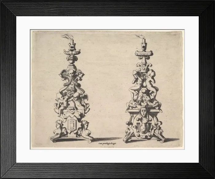 Framed Print : Two candlestick designs, ca. 1550-60. Creator: Rene Boyvin Framed Print : Two candlestick designs, ca. 1550-60. Creator: Rene Boyvin