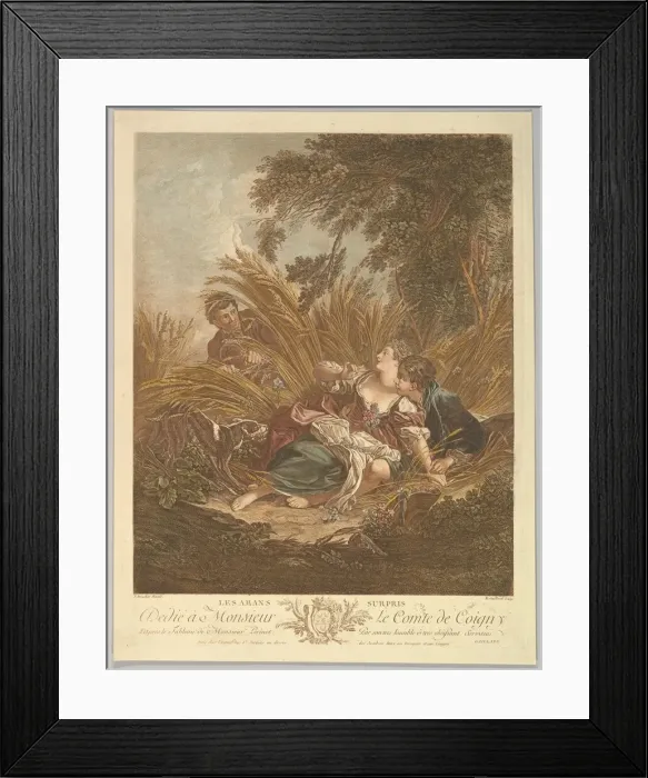 Framed Print : Les Amans Surpris (The Surprised Lovers), 18th century. Creator: Rene Gaillard