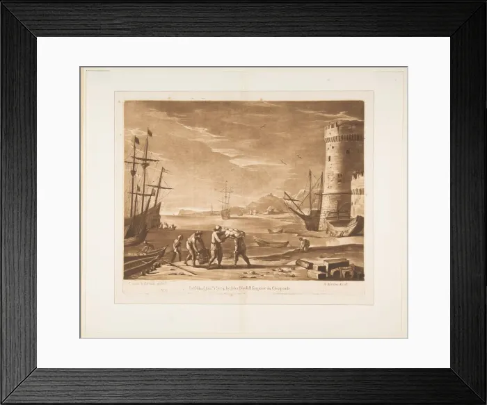 Framed Print : Seaport with Sailors Loading Merchandise, 1774. Creator: Richard Earlom Framed Print : Seaport with Sailors Loading Merchandise, 1774. Creator: Richard Earlom
