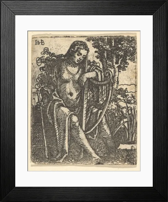 Framed Print : Woman with a Harp, 1520-25. Creator: Sebald Beham Framed Print : Woman with a Harp, 1520-25. Creator: Sebald Beham