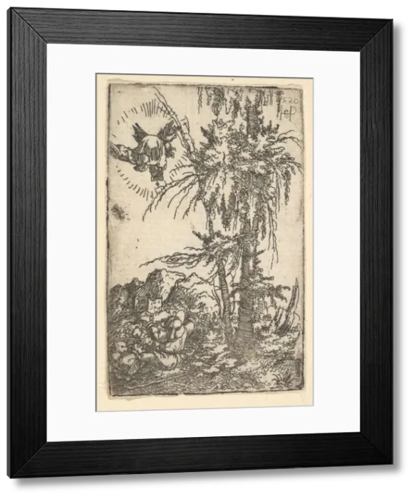 Framed Print : Joachim Receiving the Promise of the Birth of the Virgin, 1520. Creator: Sebald Beham Framed Print : Joachim Receiving the Promise of the Birth of the Virgin, 1520. Creator: Sebald Beham