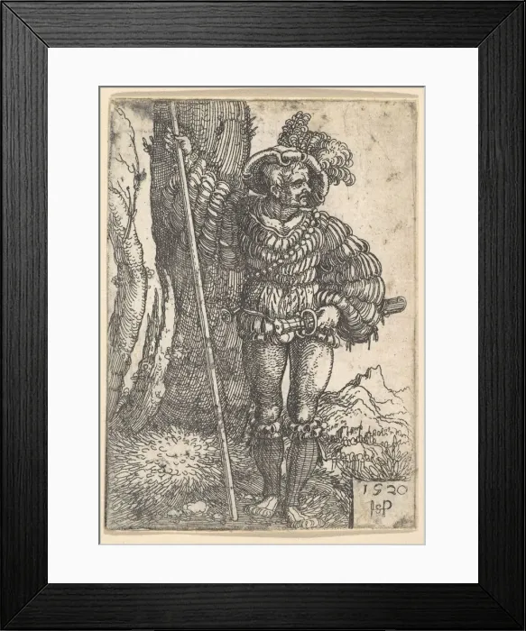 Framed Print : A Lansquenet Standing by a Tree, 1520. Creator: Sebald Beham Framed Print : A Lansquenet Standing by a Tree, 1520. Creator: Sebald Beham