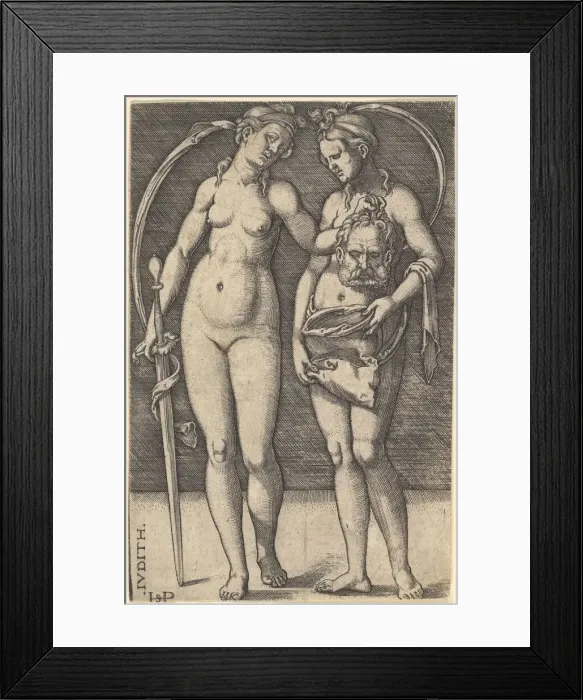 Framed Print : Judith standing to right and holding the head of Holofernes in her right hand and a Framed Print : Judith standing to right and holding the head of Holofernes in her right hand and a