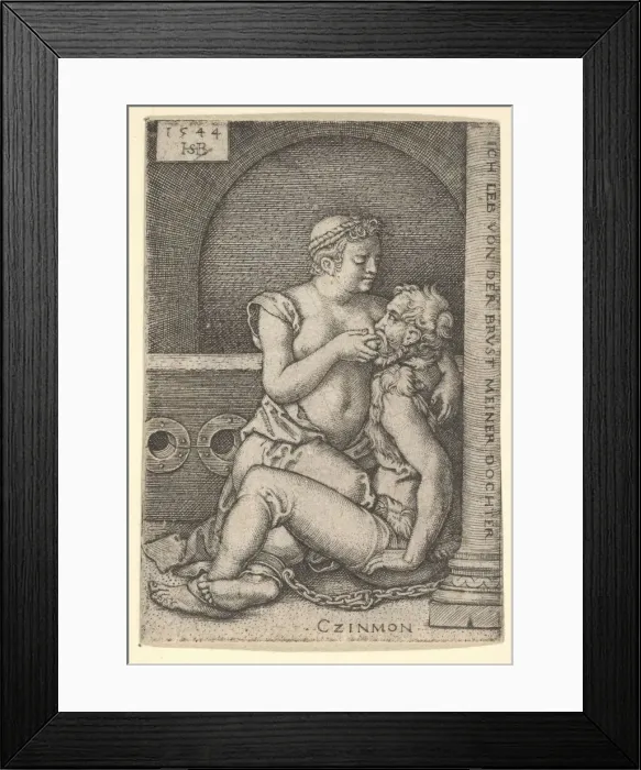 Framed Print : Cimon seated against a column at right, suckling from Pero who is kneeling next to him Framed Print : Cimon seated against a column at right, suckling from Pero who is kneeling next to him