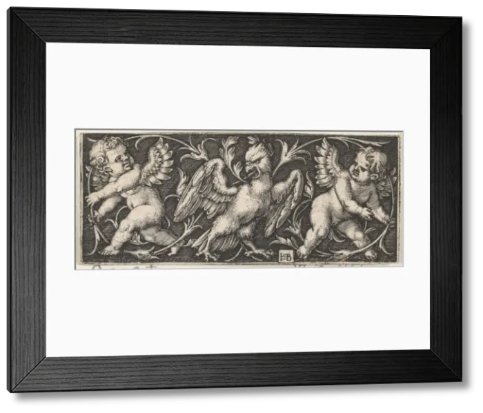 Framed Print : Horizontal Panel with an Eagle Flanked by Two Genii, 1544. Creator: Sebald Beham Framed Print : Horizontal Panel with an Eagle Flanked by Two Genii, 1544. Creator: Sebald Beham