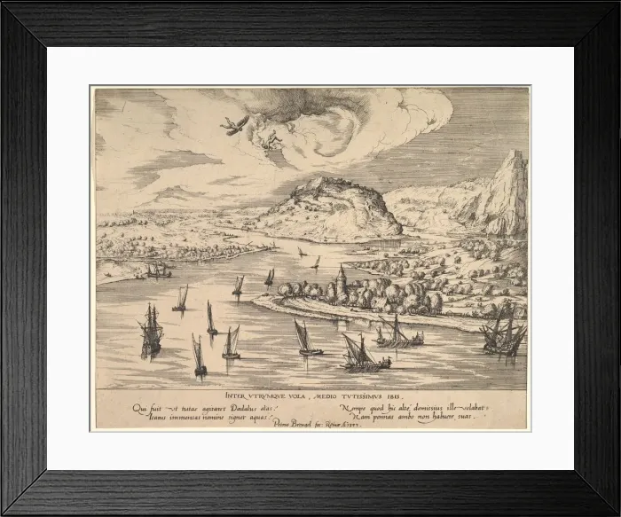Framed Print : River Landscape with Daedalus and Icarus, ca. 1595. Creator Framed Print : River Landscape with Daedalus and Icarus, ca. 1595. Creator
