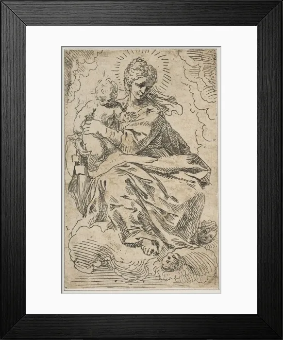 Framed Print : Madonna and Child on clouds, 17th century. Creator: Attributed to Simone Cantarini Framed Print : Madonna and Child on clouds, 17th century. Creator: Attributed to Simone Cantarini
