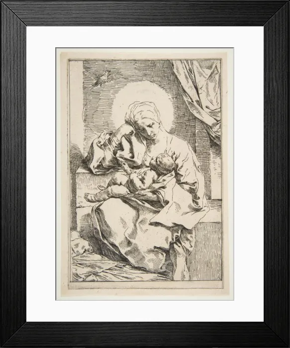 Framed Print : Madonna and Child with a bird, ca. 1635-1636. Creator: Simone Cantarini Framed Print : Madonna and Child with a bird, ca. 1635-1636. Creator: Simone Cantarini