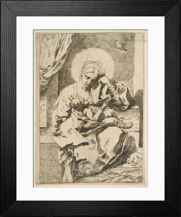 Framed Print : Madonna and Child with a bird, copy in reverse after Cantarini, ca. 1635-1636 or after Framed Print : Madonna and Child with a bird, copy in reverse after Cantarini, ca. 1635-1636 or after