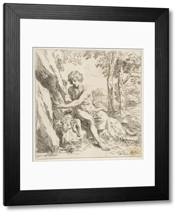 Framed Print : Saint John the Baptist in the desert, copy in reverse after Cantarini, ca Framed Print : Saint John the Baptist in the desert, copy in reverse after Cantarini, ca