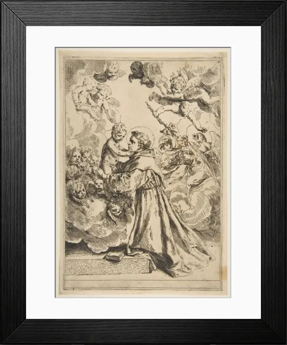 Framed Print : Saint Anthony of Padua adoring the Christ Child in Glory, copy after Cantarini, ca Framed Print : Saint Anthony of Padua adoring the Christ Child in Glory, copy after Cantarini, ca